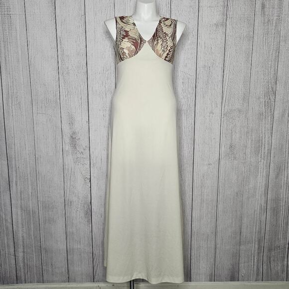 VTG 60s 70s Two Piece Earth Tone Marbled & Cream Maxi Dress & Jacket - Picture 5 of 9